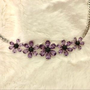 Amethyst Gemstone Flower Bib Necklace Sterling Silver 18 Inches NIB